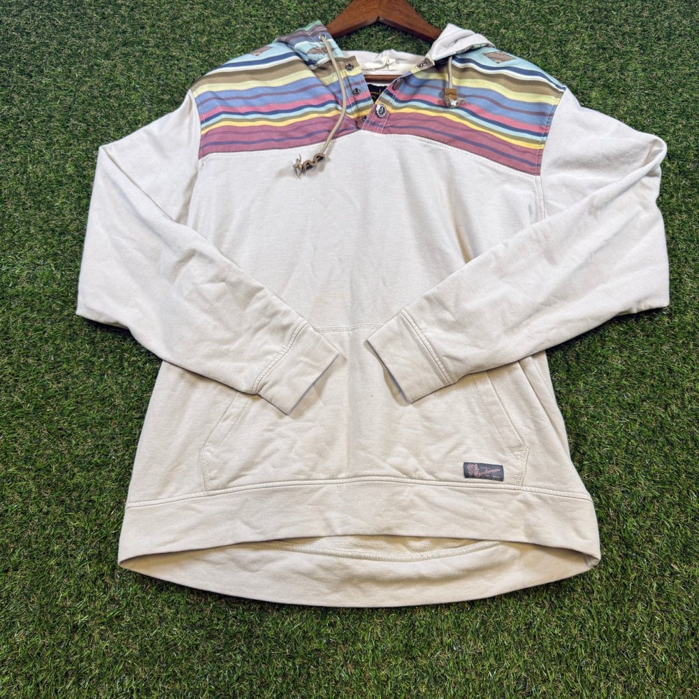 STS Ranchwear Mens XL Hoodie Southwestern Striped Henley Sweatshirt Cream